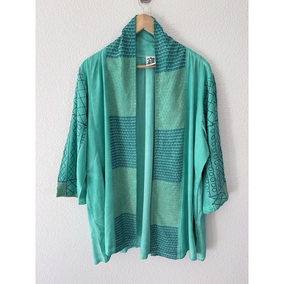 Parsley & Sage Jackets & Blazers - Parsley & Sage Embroidered Open Jacket 1X Womens Green Pockets Artsy